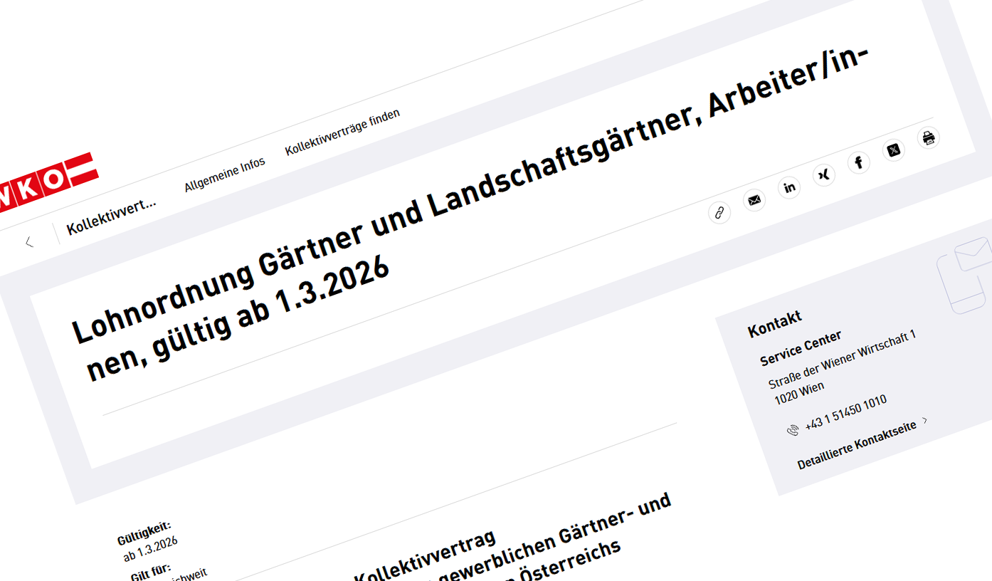 Mehr über den Artikel erfahren Lohnordnung Gärtner und Landschaftsgärtner ab 1. März 2026